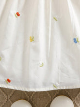 1pc Girls Embroidered Loose Cotton Casual Dress With Floral Embroidery, Flounced Hem, Mid-Length, Outdoor/Holiday/Party Wear, Spring/Summer